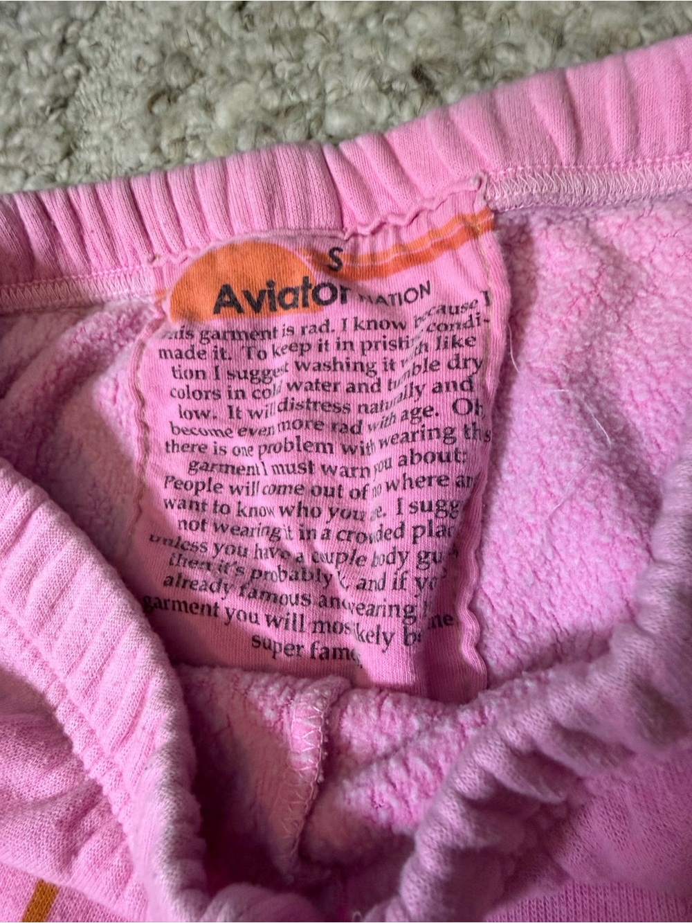 Aviator Nation Pink Fleece Joggers with Rainbow Side Script - Picture 2 of 7